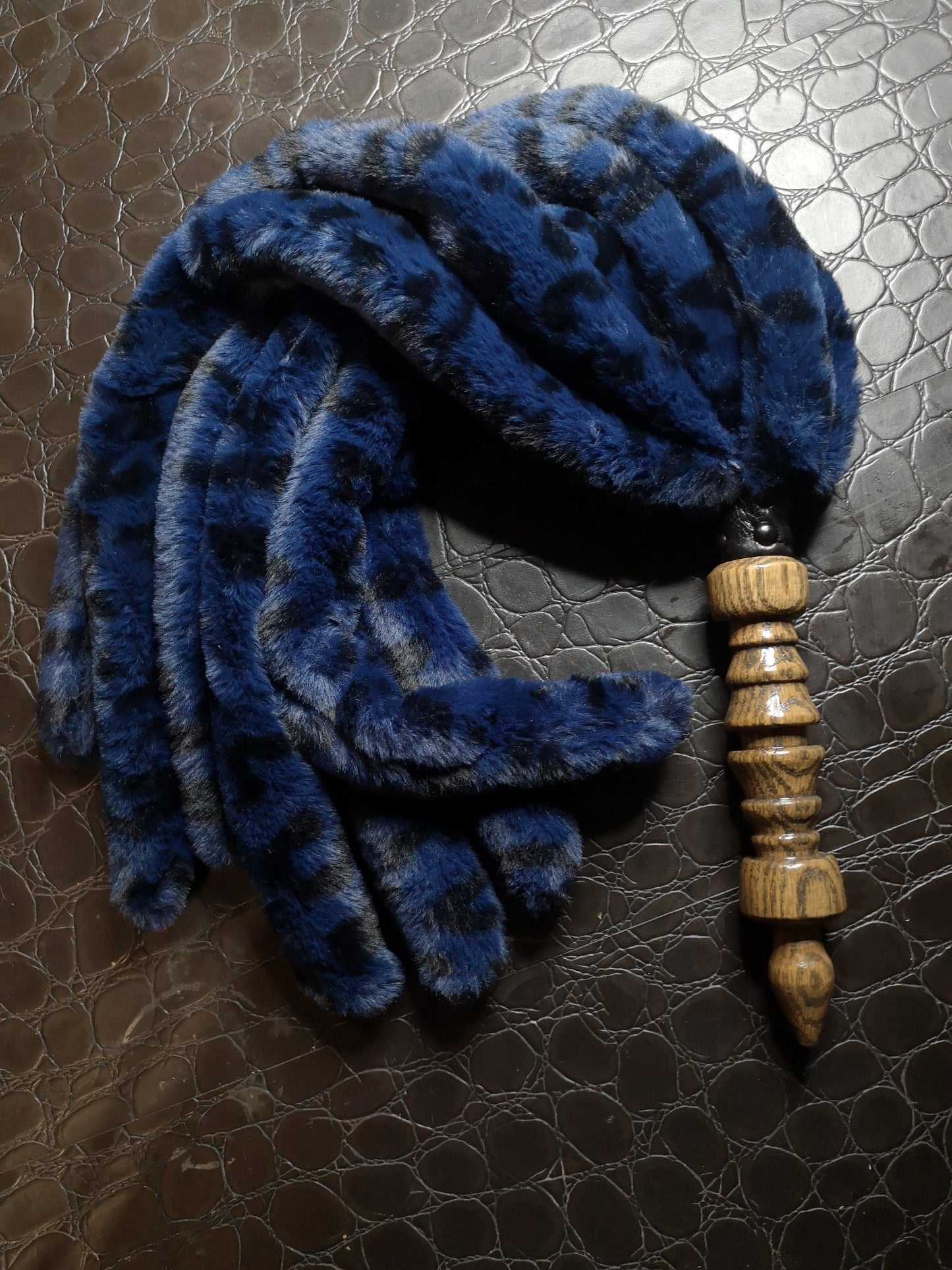 "Blue Leopard" weighted fluffy flogger